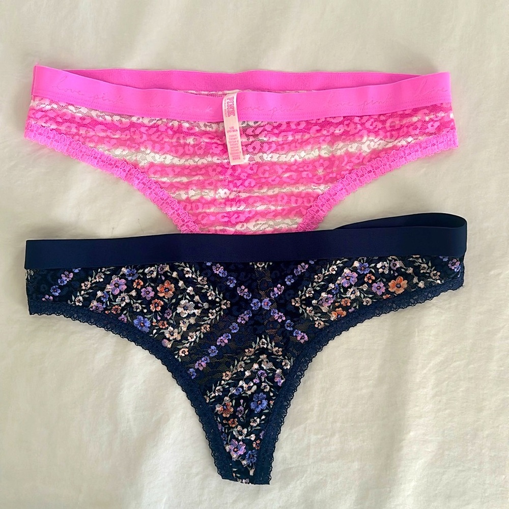 Victoria’s Secret Floral Pink and navy Lace thong bundle
